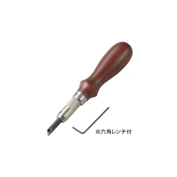 協進エル製グルーバー（替刃式）です。 革の折り曲げ時の溝切りに。 刃は片面のみ。 使用後はミシン油を塗布しておくと切れ味が長持ちします。 グルーバーの他に、ヘアブレード刃を差し込んでも使えます。 ※六角レンチ付き