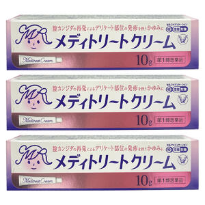 ※コチラの商品はお一人様1点までとさせていただきます。予めご了承ください商品特徴●カンジダ菌は、健康な女性でも皮膚、口の中、消化管、腟に存在します。腟カンジダは、かぜ、疲労、ストレスなどで免疫機能が低下したり、以下の要因で腟の中のカンジダ菌が増殖し、発症する疾患で、腟のかゆみ、おりもの（白色）、発赤、熱感、痛みを生じます。一度発症すると再発しやすい疾患です。 ●ホルモンの変化（月経前）　●抗生物質　●ピル　●妊娠　●糖尿病　●服装（湿ったり、きつい下着） ●メディトリートクリームは、有効成分のミコナゾール硝酸塩がカンジダ菌に対して強い抗菌作用を示し、不快な症状をやわらげる外陰用クリームです。腟症状を伴う場合は、必ずメディトリートと併用してご使用ください。 効能・効果腟カンジダの再発による、発疹を伴う外陰部のかゆみ（過去に医師の診断・治療を受けた方に限る）ただし、腟症状（おりもの、熱感等）を伴う場合は、必ず腟剤（腟に挿入する薬）を併用してください。 用法・用量成人（15歳以上60歳未満）、1日2〜3回、適量を患部に塗布してください。ただし、3日間使用しても症状の改善がみられないか、6日間使用しても症状が消失しない場合は、医師の診療を受けてください。 （1）外陰部症状のみの場合：本剤を使用してください。腟剤（腟に挿入する薬）との併用が望まれます。 （2）腟症状（おりもの、熱感等）を伴う場合：本剤に腟剤（腟に挿入する薬）を併用してください。 ※ご使用の前に入浴するか、ぬるま湯で患部を清潔にし、使用してください。成分 [1g中]ミコナゾール硝酸塩…10mg添加物：ポリオキシエチレンセチルエーテル、自己乳化型モノステアリン酸グリセリン、パラベン、ミリスチン酸イソプロピル、流動パラフィン、セタノール 使用上の注意■してはいけないこと（守らないと現在の症状が悪化したり、副作用が起こりやすくなります） 1.次の人は使用しないでください （1）初めで発症したと思われる人。（初めて症状があらわれた場合は、他の疾病が原因の場合があり、その場合は医師の診断を受ける必要があります） （2）本剤又は本剤の成分によりアレルギー症状を起こしたことがある人。（本剤の使用により再びアレルギー症状を起こす可能性があります） （3）15歳未満又は60歳以上の人。（15歳未満の人は初めて発症した可能性が高く、また60歳以上の人は他の疾患の可能性や他の菌による複合感染の可能性があるため） （4）妊婦又は妊娠していると思われる人。（薬の使用には慎重を期し、医師の診断を受ける必要があります） （5）発熱、悪寒、下腹部痛、背中や肩の痛み、色のついた又は血に染まったおりもの、魚臭いおりもの、生理の停止、腟からの不規則又は異常な出血、腟又は外陰部における潰瘍、浮腫又はただれがある人。（別の疾病の可能性がありますので、医師の診断を受ける必要があります） （6）次の診断を受けた人。　　糖尿病（頻繁に本疾病を繰り返す可能性が高いので、医師の診断を受ける必要があります） （7）ワルファリン等の抗凝血剤を服用している人。（ワルファリンの作用である出血傾向が強くなる場合があります） （8）本疾病を頻繁に繰り返している人。（1〜2ヵ月に1回又は6ヵ月以内に2回以上） （9）腟カンジダの再発かわからない人。（自己判断できない場合は、医師の診断を受ける必要があります）2.次の部位には使用しないでください （1）腟内以外の部位。（本剤は腟内のカンジダ菌による感染のみに効果があります）3.本剤を使用中に次の医薬品を外陰部に使用しないでください （1）カンジダ治療薬以外の外皮用薬。（症状が悪化する又は治療を遅らせるおそれがあります）■相談すること 1.次の人は使用前に医師又は薬剤師に相談してください （1）医師の治療を受けている人。（医師から処方されている薬に影響したり、本剤と同じ薬を使用している可能性もあります） （2）薬などによりアレルギー症状を起こしたことがある人。（薬などでアレルギーを起こした人は、本剤でも起こる可能性があります） （3）授乳中の人。（薬の使用には慎重を期す必要があります） 2.使用後、次の症状があらわれた場合は副作用の可能性があるので、直ちに使用を中止し、この説明書を持って医師又は薬剤師に相談してください 〔関係部位〕　〔症　　状〕　腟以外　：　じんましん、かゆみ 3.使用後、次の症状があらわれることがあるので、このような症状の持続又は増強が見られた場合には、使用を中止し、この説明書を持って医師又は薬剤師に相談してください 〔関係部位〕　　　〔症　　状〕　　腟　：　かゆみ、発赤、痛み、熱感、刺激感 （本剤によるアレルギー症状であるか、本剤の薬理作用が強くあらわれたものであると考えられ、このような場合、同じ薬を続けて使用すると症状がさらに悪化する可能性があります） 4.3日間使用しても症状の改善がみられない場合又は6日間使用しても症状が消失しない場合は、医師の診療を受けてください。（症状が重いか他の疾病による可能性があります） お問い合わせ先大正製薬株式会社〒170-8633 東京都豊島区高田3丁目24番1号お客様119番室電話：03-3985-1800受付時間 8：30-21：00(土、日、祝日を除く) 文責：薬剤師　薄葉 俊子■発売元：大正製薬株式会社広告文責くすりの勉強堂0248-94-8718