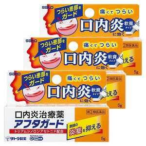 ※パッケージデザイン等は予告なく変更されることがあります。予め御了承下さい。【商品特徴】 ●優れた抗炎症作用をもつステロイド成分「トリアムシノロンアセトニド」が患部に直接作用して炎症や痛み、はれを鎮め、痛い口内炎によく効きます。 ●伸びの良い基剤を使用しているので痛い患部に優しく塗ることができます。 ●塗った後に水分（唾液）と反応してゼリー化する基剤により、痛い患部を刺激から保護します。【効能・効果】口内炎（アフタ性） 本剤が対象とする「口内炎(アフタ性)」は、頬の内側や舌、唇の裏側などに、周りが赤っぽく、中央部が浅くくぼんだ白っぽい円形の痛みを伴う浅い小さな潰瘍(直径10mm未満)が1~数個できた炎症の総称です。 【用法・用量】1日1〜数回、適量を患部に塗布します。&lt;用法・用量に関連する注意&gt; (1)定められた用法・用量を厳守してください。(2)小児に使用させる場合には、保護者の指導監督のもとに使用させてください。 (3)本剤は口腔用にのみ使用し、口腔用以外には使用しないでください。(4)痛みが治まったら使用を終了してください。 (5)使用後はしばらく飲食を避けてください。(6)入れ歯の接着など治療以外の目的に使用しないでください。【成分】（100g中） トリアムシノロンアセトニド　100mg添加物として、ゲル化炭化水素、カルメロースNa、サッカリンNa、香料を含有します。 【使用上の注意】■してはいけないこと(守らないと現在の症状が悪化したり、副作用がおこりやすくなります)1.次の人は使用しないでください (1)感染性の口内炎が疑われる人。(医師、歯科医師、薬剤師又は登録販売者にご相談ください) ●ガーゼなどで擦ると容易に剥がすことのできる白斑が口腔内全体に広がっている人。(カンジダ感染症が疑われる) ●患部に黄色い膿がある人。(細菌感染症が疑われる)●口腔内に米粒大~小豆大の小水疱が多発している人、口腔粘膜以外の口唇、 皮膚にも水疱、発疹がある人。(ウイルス感染症が疑われる)●発熱、食欲不振、全身倦怠感、リンパ節の腫脹などの全身症状がみられる人。 (ウイルス感染症が疑われる)(2)口腔内に感染を伴っている人。(ステロイド剤の使用により感染症が悪化し たとの報告があることから、歯槽膿漏、歯肉炎等の口腔内感染がある場合には使用しないでください)(3)5日間使用しても症状の改善がみられない人。 (4)1~2日間使用して症状の悪化がみられる人。■相談すること1.次の人は使用前に医師、歯科医師、薬剤師又は登録販売者にご相談ください (1)医師又は歯科医師の治療を受けている人。(2)薬などによりアレルギー症状を起こしたことのある人。(3)妊婦又は妊娠していると思われる人。 (4)授乳中の人。(5)患部が広範囲にある人。(6)高齢者。2.使用後、次の症状があらわれた場合は副作用の可能性がありますので、直ちに使 用を中止し、この文書を持って医師、歯科医師、薬剤師又は登録販売者にご相談ください使用後、次の症状があらわれた場合〔関係部位〕 〔症 状〕 口 腔 内 :白斑(カンジダ感染症が疑われる)、患部に黄色い膿(細菌感染症が疑われる)、味覚の異常、しびれ感そ の 他 :アレルギー症状(発疹・発赤、かゆみ、浮腫等)3.本剤使用後、次の症状があらわれた場合には、感染症による口内炎や他疾患によ る口内炎が疑われるので使用を中止し、医師、歯科医師、薬剤師又は登録販売者にご相談ください 発熱、食欲不振、全身倦怠感、リンパ節の腫脹、水疱(口腔内以外)、発疹・発赤、かゆみ、口腔内の患部が広範囲に広がる、目の痛み、かすみ目、外陰部潰瘍 【保管および取扱い上の注意】(1)直射日光の当たらない湿気の少ない涼しい所に密栓して保管してください。 (2)小児の手の届かない所に保管してください。(3)他の容器に入れ替えないでください。(誤用の原因になったり品質が変わるおそれがあります) (4)使用期限をすぎた製品は、使用しないでください。(5)使用後はチューブの口やその周辺に付着した軟膏を拭き取ったあと、キャップ をしっかりしめて保管してください。(付着した軟膏が水分の影響で固まってしまうことがあります)【区分】指定第2類医薬品 【お問い合わせ先】佐藤製薬株式会社お客様相談窓口東京都港区元赤坂1丁目5番27号03-5412-7393 9:00~17:00(土、日、祝日を除く)■発売元：佐藤製薬株式会社広告文責くすりの勉強堂 0248-94-8718【使用期限1年以上】