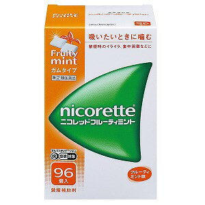 特徴吸いたくなったらかむ。ニコチンの摂取量を自分で調整できます。●ニコレット ガムはタバコをやめたいと望む人のための医薬品で、禁煙時のイライラ・集中困難などの症状を緩和します。（タバコをきらいにさせる作用はありません）●使用期間は3ヵ月をめどとし、使用量を徐々に減らすことで、あなたを無理のない禁煙へ導きます。●ニコレット ガムは味（ニコチンのピリピリとした刺激感）とかみ心地（かため・やわらかめ）が異なる4タイプあります。（ニコレット、ニコレット・ミント、ニコレットクールミント、ニコレットフルーティミントの4タイプ） ●タバコを吸わない人や現在吸っていない人は、身体に好ましくない作用を及ぼしますので使用しないでください。効果・効能禁煙時のイライラ・集中困難・落ち着かないなどの症状の緩和。 用法・用量タバコを吸いたいと思ったとき、1回1個をゆっくりと間をおきながら、30〜60分間かけてかむ。1日の使用個数は表を目安とし、通常、1日4〜12個から始めて適宜増減するが、1日の総使用個数は24個を超えないこと。禁煙になれてきたら（1ヵ月前後）、1週間ごとに1日の使用個数を1〜2個ずつ減らし、1日の使用個数が1〜2個となった段階で使用をやめる。なお、使用期間は3ヵ月をめどとする。 ▼1日の使用量目安（1回1個、1日24個まで）禁煙前の1日喫煙本数 1日のニコレット20本以下 4〜6個21〜30本 6〜9個 31本以上 9〜12個成分（1個中）ニコチン 2mg 添加物：イオン交換樹脂、キシリトール、アセスルファムカリウム、炭酸水素ナトリウム、炭酸ナトリウム、炭酸カルシウム、ジブチルヒドロキシトルエン、酸化マグネシウム、ハッカ油、l-メントール、タルク、アラビアゴム末、酸化チタン、カルナウバロウ、ヒプロメロース、スクラロース、ポリソルベート80、香料、その他9成分 使用上の注意■してはいけないこと（守らないと現在の症状が悪化したり，副作用が起こりやすくなる）&nbsp;1．次の人は使用しないこと （1）非喫煙者〔タバコを吸ったことのない人及び現在タバコを吸っていない人〕（はきけ，めまい，腹痛などの症状があらわれることがある。） （2）すでに他のニコチン製剤を使用している人（3）妊婦又は妊娠していると思われる人（4）重い心臓病を有する人 ○3ヵ月以内に心筋梗塞の発作を起こした人○重い狭心症と医師に診断された人○重い不整脈と医師に診断された人 （5）急性期脳血管障害（脳梗塞，脳出血等）と医師に診断された人（6）本剤の成分による過敏症状（発疹・発赤，かゆみ，浮腫等）を起こしたことがある人 （7）あごの関節に障害がある人2．授乳期間中の人は本剤を使用しないこと（本剤を使用する場合は授乳をしないこと） （母乳中に移行し，乳児の脈が速まることが考えられる。）3．本剤を使用中あるいは使用直後にはタバコを吸わないこと4．6ヵ月を超えて使用しないこと ■相談すること&nbsp;1．次の人は使用前に医師，歯科医師又は薬剤師に相談すること（1）医師又は歯科医師の治療を受けている人 （2）他の薬を使用している人（他の薬の作用に影響を与えることがある。）（3）高齢者及び20歳未満の人 （4）本人又は家族がアレルギー体質の人（5）薬によりアレルギー症状を起こしたことがある人（6）次の症状のある人 腹痛，胸痛，口内炎，のどの痛み・のどのはれ（7）医師から次の診断を受けた人 心臓疾患（心筋梗塞，狭心症，不整脈），脳血管障害（脳梗塞，脳出血等），バージャー病（末梢血管障害），高血圧，甲状腺機能障害，褐色細胞腫，糖尿病（インスリン製剤を使用している人），咽頭炎，食道炎，胃・十二指腸潰瘍，肝臓病，腎臓病 （症状を悪化させたり，現在使用中の薬の作用に影響を与えることがある。） 2．使用後，次の症状があらわれた場合は，直ちに使用を中止し，この文書を持って医師又は薬剤師に相談すること［関係部位：症状］ 口・のど：口内炎，のどの痛み消化器：はきけ，嘔吐，腹部不快感，胸やけ，食欲不振，下痢皮ふ：発疹・発赤，かゆみ 精神神経系：頭痛，めまい，思考減退，眠気循環器：どうきその他：胸部不快感，胸部刺激感，顔面潮紅，顔面浮腫，気分不良 3．次のような症状があらわれることがあるので，このような症状の継続又は増強が見られた場合には，使用を中止し，医師，歯科医師又は薬剤師に相談すること （1）口内・のどの刺激感，舌の荒れ，味の異常感，唾液増加，歯肉炎（ゆっくりかむとこれらの症状は軽くなることがある。）（2）あごの痛み （他に原因がある可能性がある。）（3）しゃっくり，げっぷ 4．誤って定められた用量を超えて使用したり，小児が誤飲した場合には，次のような症状があらわれることがあるので，その場合には，直ちに医師又は薬剤師に相談すること はきけ，唾液増加，腹痛，下痢，発汗，頭痛，めまい，聴覚障害，全身脱力（急性ニコチン中毒の可能性がある。） 5．3ヵ月を超えて継続する場合は，医師又は薬剤師に相談すること（長期・多量使用によりニコチン依存が本剤に引き継がれることがある。）区分日本製・第（2）類医薬品 製品についてのお問い合わせ先アリナミン製薬株式会社 〒103-8668　東京都中央区日本橋二丁目12番10号ヘルスケアカンパニー・お客様相談室TEL：0120-567-087 受付時間：月曜〜金曜（土日祝日・その他の当社休業日を除く）の9:00〜17:00■発売元：アリナミン製薬株式会社 広告文責くすりの勉強堂TEL 0248-94-8718文責：薬剤師　薄葉 俊子