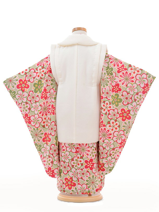 【レンタル】【七五三 着物 3歳】七五三 着物 3歳|七五三|貸衣装|七五三 3歳 レンタル3239白梅麻の葉×ひわねじり梅☆新品足袋プレゼント☆|七五三 着物 3歳|七五三|子供|レンタル|七五三 3歳被布セット|往復送料無料