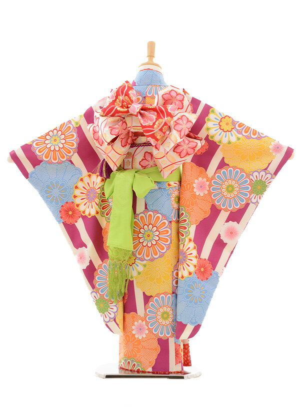 七五三 着物 7歳 フルセット ブランド レンタル 女の子 7176 花わらべ 縞に紋菊 753 子ども お祝い着 パープル 花柄 古典 レトロ 正月 7歳 7才 七才 七歳 女児 7歳着物 フルセットレンタル 7歳着物フルセット きものレンタル 新品足袋プレゼント 往復送料無料【レンタル】 2