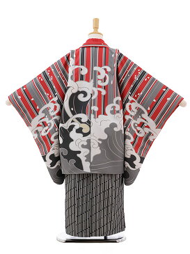 七五三 7歳 レンタル 袴セット ブランド 男児 七五三 レンタル 0816 おりびと 赤ストライプ 波に龍×黒袴 7歳男の子 七五三 着物 7歳 フルセット 男児 子供 きもの レンタル 羽織 袴セット 七五三 お正月 和装 お祝い 新品足袋プレゼント 往復送料無料【レンタル】