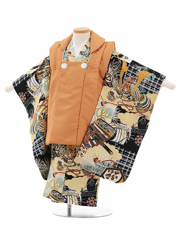 被布 レンタル 男児 七五三 被布 着物 レンタル 七五三 レンタル 2133 キャメル×黒地 兜 3歳男の子 七五三 男児 着物 3歳 子供 きもの レンタル...