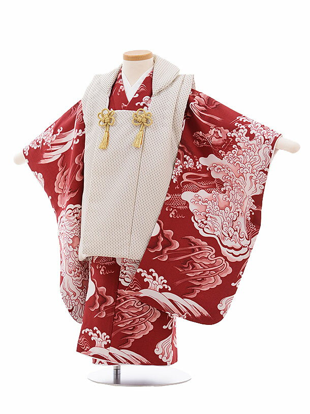 被布 レンタル 男児 七五三 被布 着物 レンタル 七五三 レンタル 2136 ベージュ×エンジ 波に龍 3歳男の子 七五三 男児 着物 3歳 子供 きもの レ...