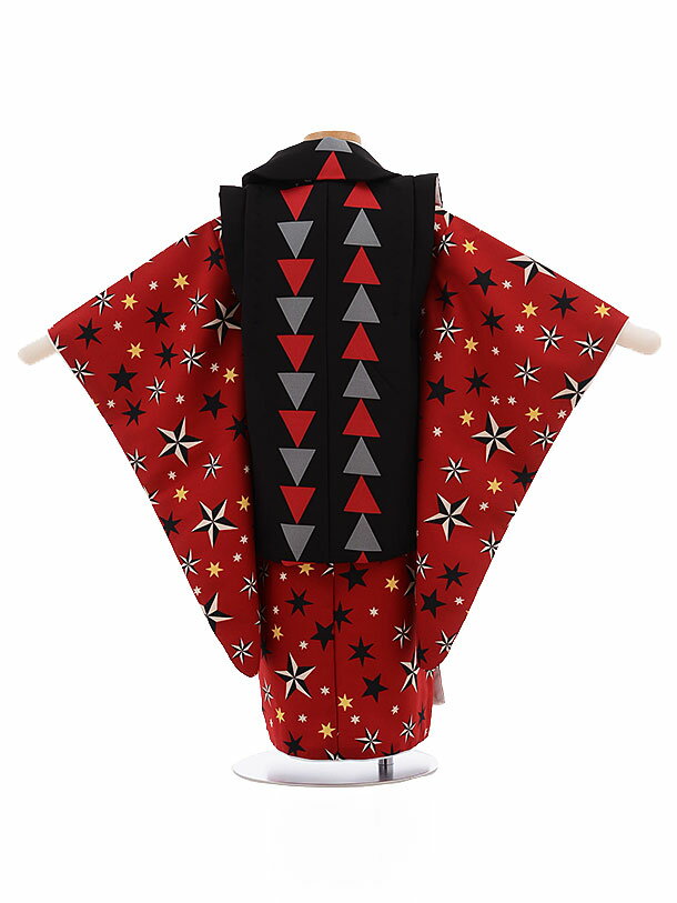 被布 レンタル 男児 七五三 被布 着物 レンタル 七五三 レンタル 2138 黒×赤地 星 3歳男の子 七五三 男児 着物 3歳 子供 きもの レンタル 被布 セット 七五三 お正月 和装 お祝い 3才 3歳 男の子 被布コート 新品足袋プレゼント 往復送料無料【レンタル】