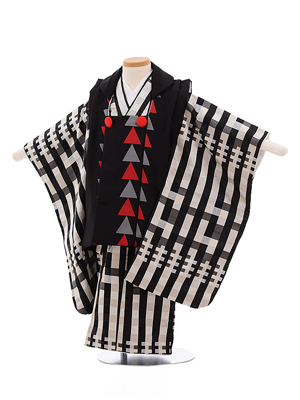 被布 レンタル 男児 七五三 被布 着物 レンタル 七五三 レンタル 2142 黒×白黒 チェック 3歳男の子 七五三 男児 着物 3歳 子供 きもの レンタル...