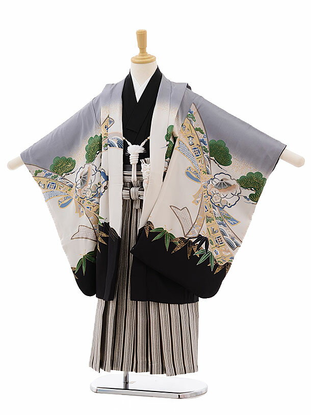 七五三レンタル 男の子 正絹 5336 グレーぼかし鷹(羽織 正絹)×シルバーラメ袴 着物 男の子 レンタル 袴セット 男児 753 フルセット 着物 子ども きものレンタル 七五三レンタル 羽織 お正月 和装 お祝い 5才 5歳 新品足袋プレゼント 往復送料無料【レンタル】