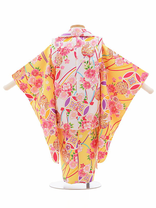 【レンタル】【七五三 着物 3歳】七五三 着物 3歳|七五三|貸衣装|七五三 3歳 レンタル 3377 白×きいろ 桜に鈴 |☆新品足袋プレゼント☆|七五三 着物 3歳|七五三|子供|レンタル|七五三 3歳被布セット|往復送料無料