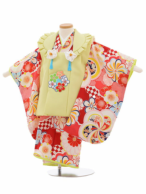 七五三 着物 3歳 レンタル 七五三 3歳 被布 セット 753 女の子 ブランド 七五三レンタル 3453 ぷちぷりグリーン×赤 古典 3歳 女児 被布 七五...