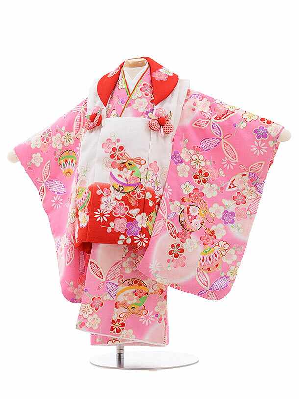 七五三 着物 2歳 レンタル 七五三 2歳 被布 セット 753 女の子 七五三レンタル 3461 白ぼかし×ピンク 梅鈴 2歳 女児 被布 七五三 二歳女児 ...