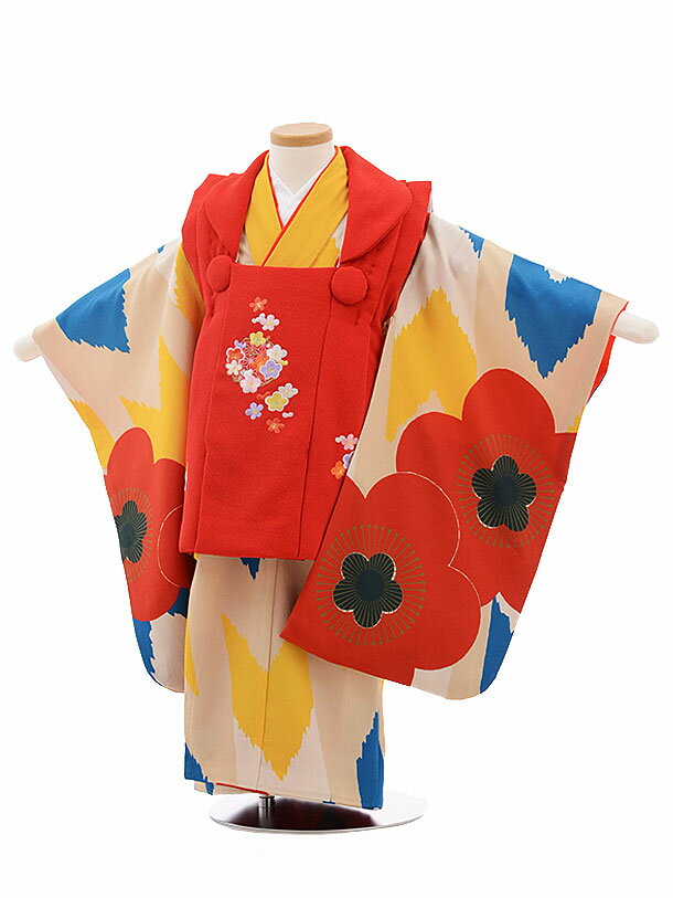 七五三 着物 3歳 レンタル 七五三 3歳 被布 セット 753 女の子 七五三レンタル 3470 赤×ベージュ梅 3歳 女児 被布 七五三 三歳女児 被布コー...
