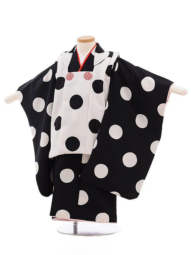 七五三 着物 3歳 レンタル 七五三 3歳 被布 セット 753 女の子 七五三レンタル 3474 白×黒 白ドット 3歳 女児 被布 七五三 三歳女児 被布コ...