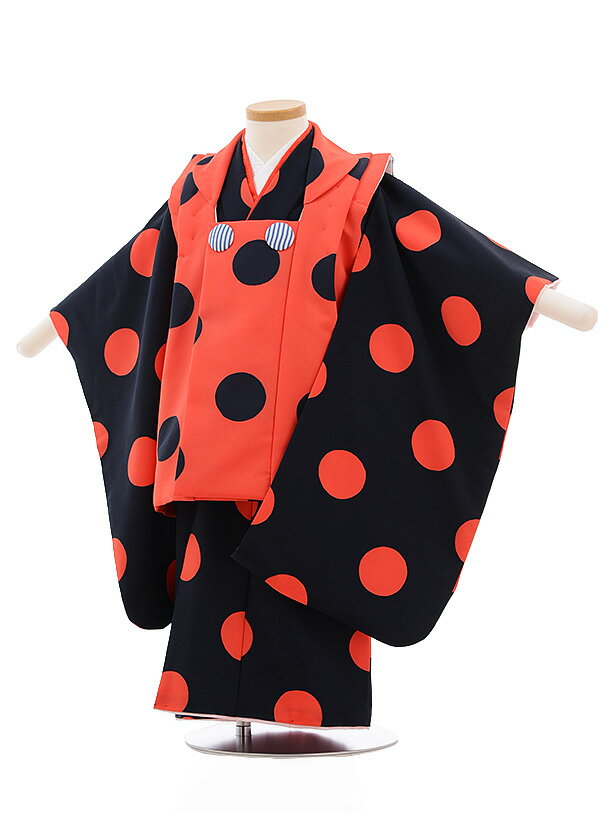 七五三 着物 3歳 レンタル 七五三 3歳 被布 セット 753 女の子 七五三レンタル 3477 オレンジ×紺 ドット 3歳 女児 被布 七五三 三歳女児 被...