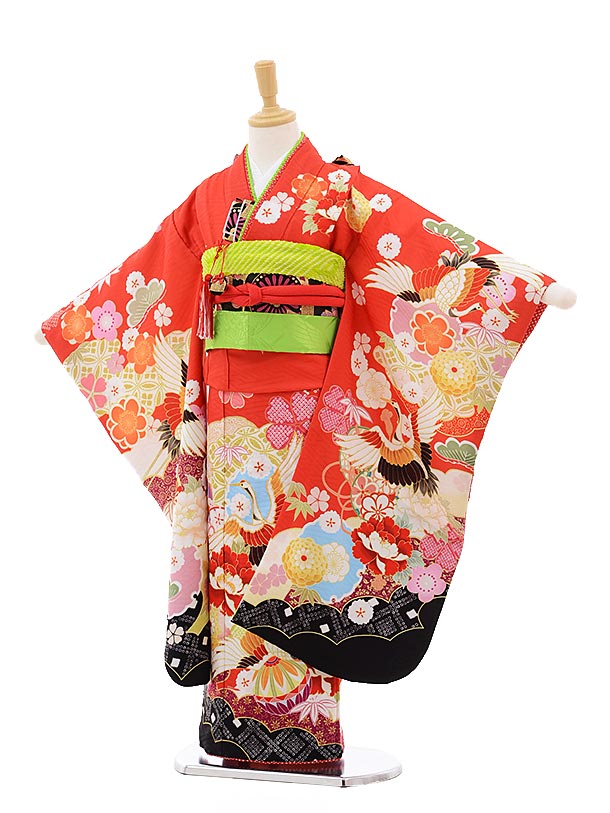 753 七五三 着物 7歳 フルセット 女の子 ブランド 7歳 着物 レンタル 七五三 レンタル 753 七五三 女の子 七五三 レンタル 7516 式部浪漫 赤地 鶴ぼたん 7歳女の子 753 七五三 子供 七五三 着物 7歳 女の子 往復送料無料【レンタル】