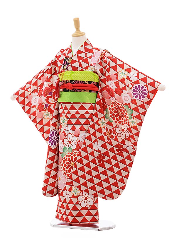 753 七五三 着物 7歳 フルセット 女の子 ブランド 7歳 着物 レンタル 七五三 レンタル 753 七五三 女の子 七五三 レンタル 7531 KAGURA 赤うろこ柄 梅菊 7歳女の子 753 七五三 子供 七五三 着物 7歳 女の子 往復送料無料【レンタル】