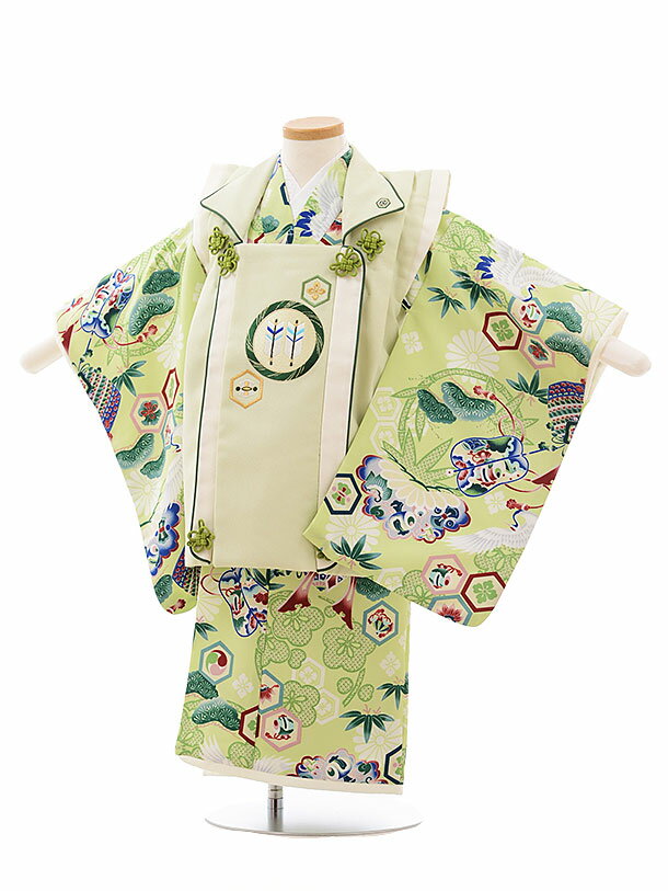 七五三 着物 3歳 男の子 被布 レンタル 男児 七五三 着物 七五三レンタル 2273 乙葉 グリーン×グリーン かぶと 鶴 3歳 3才 3歳男の子 男児 着...