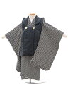 七五三 着物 3歳 男の子 被布 レンタル 男児 七五三 着物 七五三レンタル 2288 ブルーグレー×黒 白 市松 3歳 3才 3歳男の子 男児 着物 子供 ...