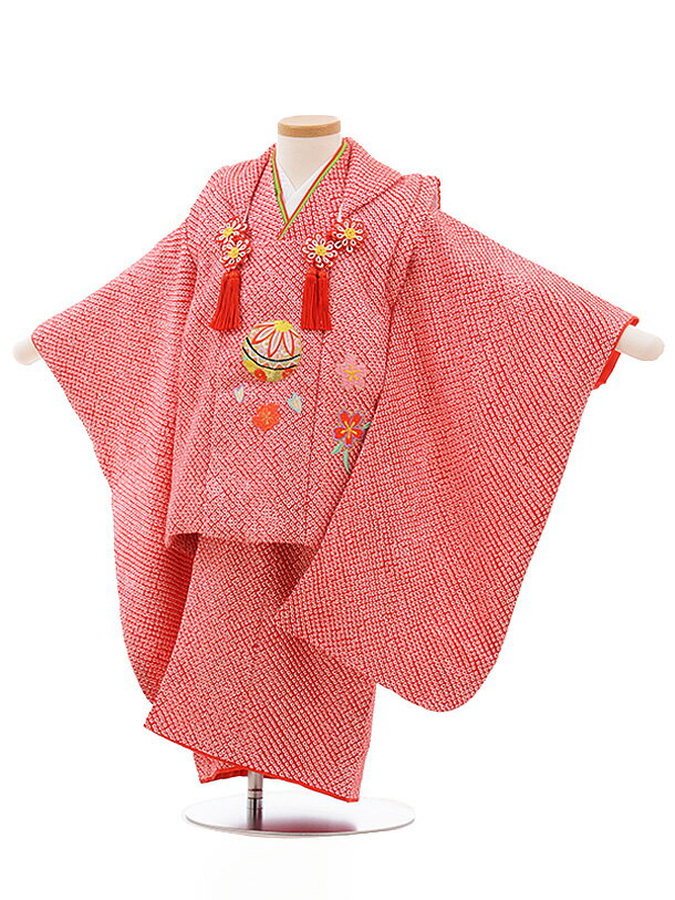 七五三 着物 3歳 正絹 レンタル 被布 セット 3542 赤 絞り 刺しゅう まり 753 女の子 七五三レンタル 3歳 女児 被布 七五三 三歳女児 被布コ...