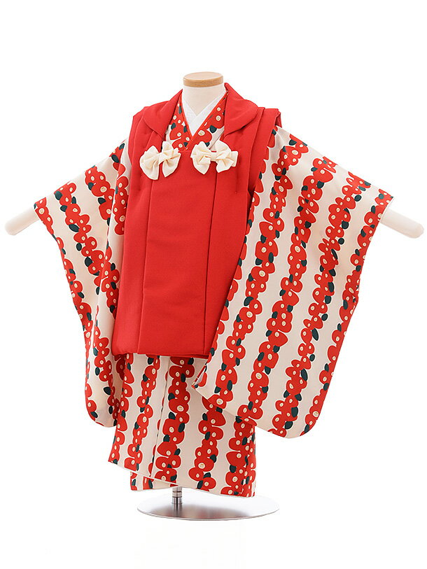 七五三 着物 3歳 レンタル 七五三 3歳 被布 セット 3546 赤×白地 椿 女の子 七五三レンタル 3歳 女児 被布 七五三 三歳女児 被布コート 子供 ...
