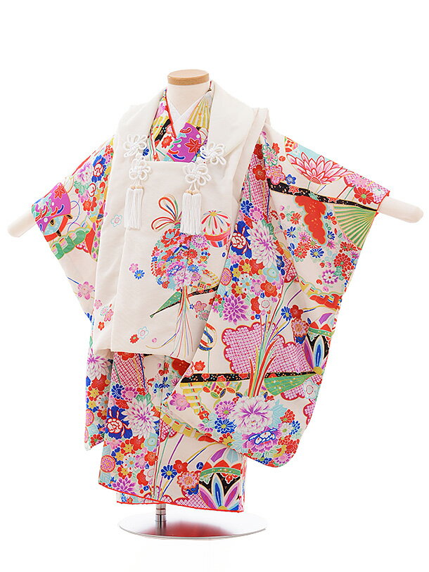 七五三 着物 3歳 レンタル 七五三 3歳 被布 セット 3554 式部浪漫 白ぼかし×白地 扇に花 女の子 七五三レンタル 3歳 女児 被布 七五三 三歳女児...