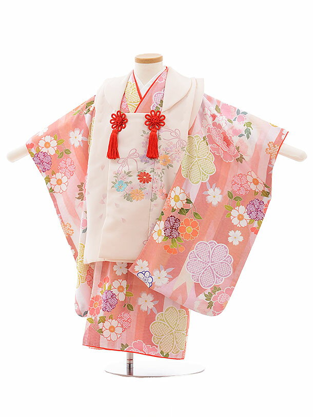 七五三 着物 3歳 レンタル 七五三 3歳 被布 セット 3583 うすピンク×ピンク 花 女の子 七五三レンタル 3歳 女児 被布 七五三 三歳女児 被布コー...