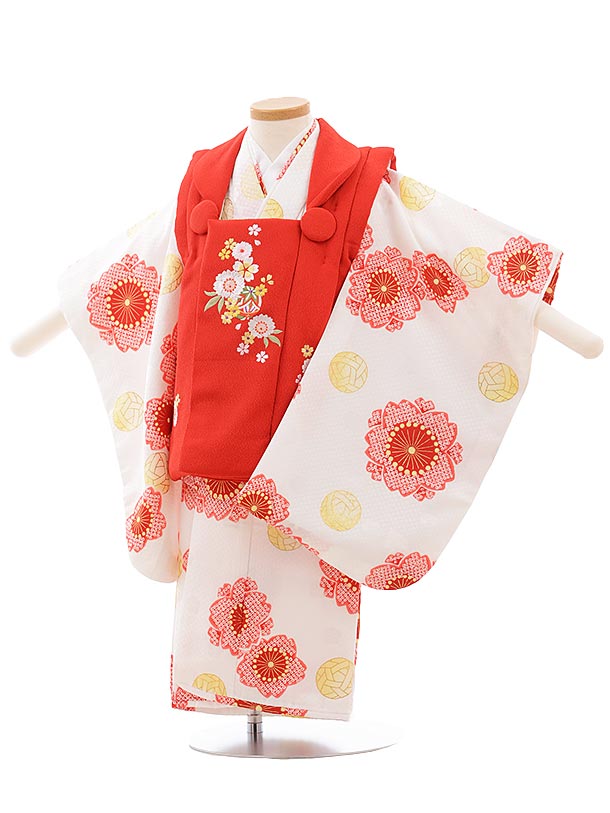 七五三 着物 3歳 レンタル 七五三 3歳 被布 セット 3610 赤×白地 桜 女の子 七五三レンタル 3歳 女児 被布 七五三 三歳女児 被布コート 子供 ...