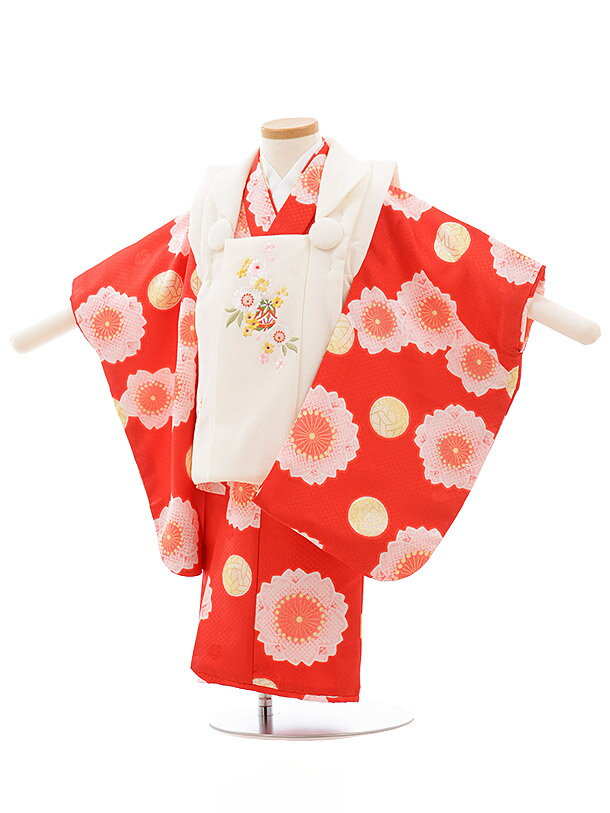 七五三 着物 3歳 レンタル 七五三 3歳 被布 セット 3612 白×赤地 桜 女の子 七五三レンタル 3歳 女児 被布 七五三 三歳女児 被布コート 子供 ...