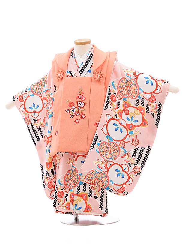 七五三 着物 3歳 レンタル 七五三 3歳 被布 セット 3627 サーモンピンク×ピンク 橘 女の子 七五三レンタル 3歳 女児 被布 七五三 三歳女児 被布...