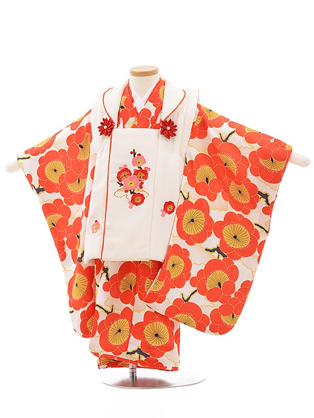 七五三 着物 3歳 レンタル 七五三 3歳 被布 セット 3630 白×白地 赤梅 女の子 七五三レンタル 3歳 女児 被布 七五三 三歳女児 被布コート 子供...