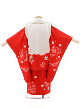 七五三 着物 3歳 レンタル 七五三 3歳 被布 セット 3692 正絹 白赤まりx赤刺繍 女の子 七五三レンタル 3歳 女児 被布 七五三 三歳女児 被布コート 子供 お祝い着 正月 3歳 3才 きものレンタル 新品足袋プレゼント 往復送料無料【レンタル】