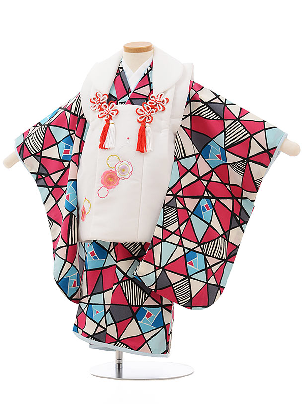 七五三 着物 3歳 レンタル 七五三 3歳 被布 セット 3706白xピンク水色変わり柄 女の子 七五三レンタル 3歳 女児 被布 七五三 三歳女児 被布コート...