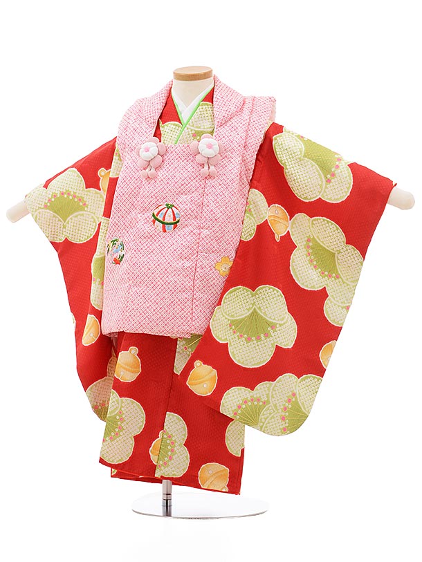 Rakuten - 七五三 着物 3歳 レンタル 七五三 3歳 被布 セット 3711ピンク疋田柄x赤地梅 女の子 七五三レンタル 3歳 女児 被布 七五三 三歳女児 被布コート 子供 お祝い着 正月 3歳 3才 きものレンタル 新品足袋プレゼント 往復送料無料【レンタル】