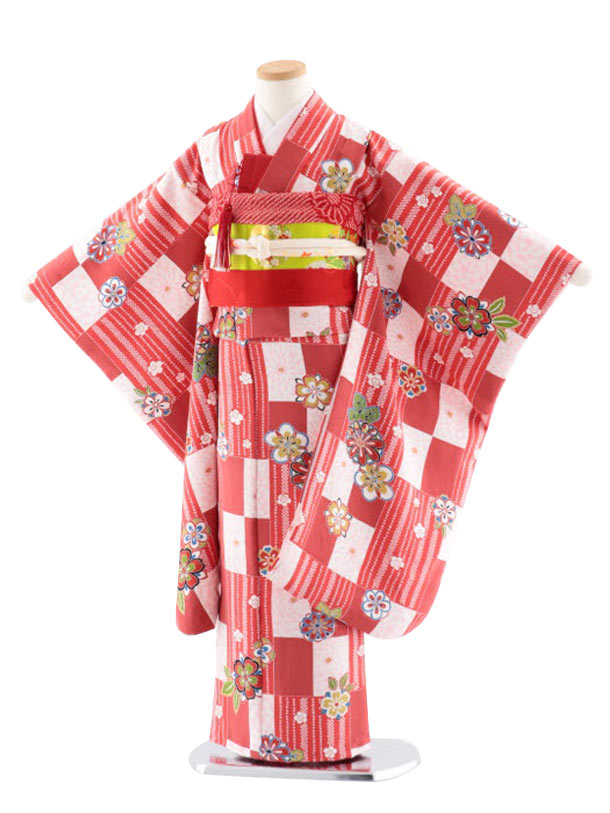 七五三レンタル正絹7728赤地小紋...