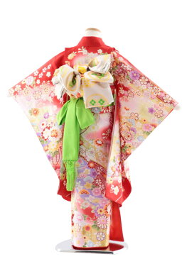 七五三レンタル(7歳女児袋帯) 正絹 7756 京友禅 四季の花々 四つ身 753 子ども お祝い着 正月 7歳 7才 七才 七歳 女児 7歳着物 フルセットレンタル 7歳着物フルセット きものレンタル 新品足袋プレゼント 往復送料無料【レンタル】