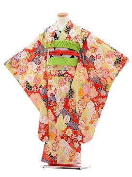 七五三レンタル(7歳女児結び帯) 7784 正絹 赤地 まり 菊 四つ身 753 子ども お祝い着 正月 7歳 7才 七才 七歳 女児 7歳着物 フルセットレンタル 7歳着物フルセット きものレンタル 新品足袋プレゼント 往復送料無料【レンタル】
