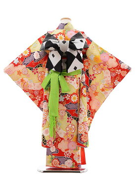 七五三レンタル(7歳女児結び帯) 7784 正絹 赤地 まり 菊 四つ身 753 子ども お祝い着 正月 7歳 7才 七才 七歳 女児 7歳着物 フルセットレンタル 7歳着物フルセット きものレンタル 新品足袋プレゼント 往復送料無料【レンタル】