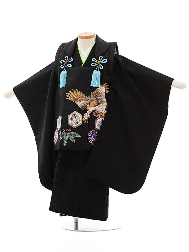 七五三 着物 3歳 男の子 被布 レンタル 男児 七五三 着物 七五三レンタル 2330 黒 亀甲 鷹×黒 3歳 3才 3歳男の子 男児 着物 子供 きもの被布...