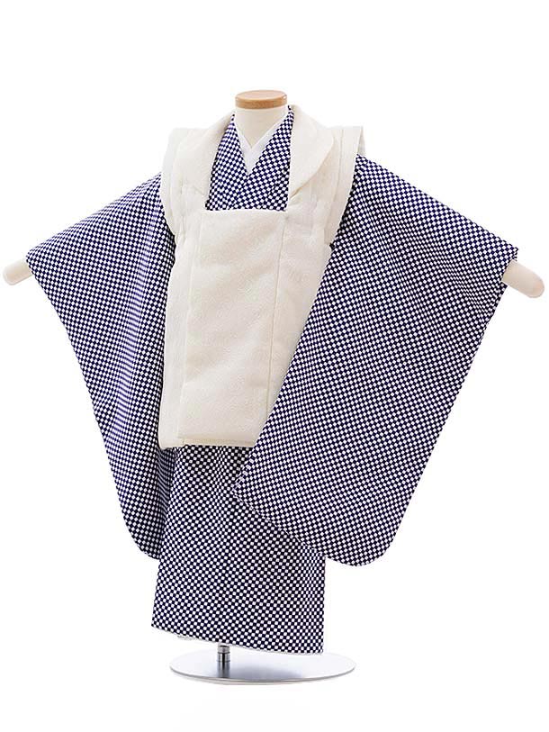 七五三 着物 3歳 男の子 被布 レンタル 男児 七五三 着物 七五三レンタル 2368 オフホワイト バラ×パープル白市松 3歳 3才 3歳男の子 男児 着物...