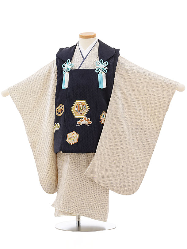 七五三 着物 3歳 男の子 被布 レンタル 男児 七五三 着物 七五三レンタル 正絹2407紺亀甲小槌×グレー疋田柄 3歳 3才 3歳男の子 男児 着物 子供 ...