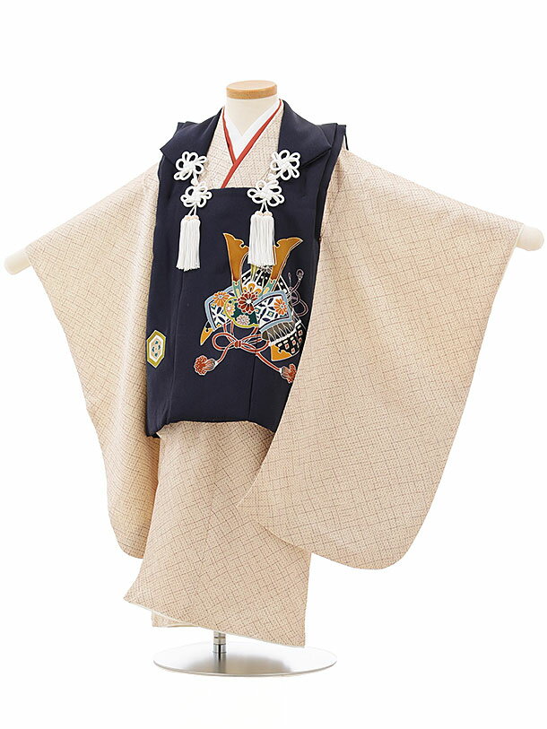 七五三 着物 3歳 男の子 被布 レンタル 男児 七五三 着物 七五三レンタル 正絹2410紺丸紋×茶色疋田柄 3歳 3才 3歳男の子 男児 着物 子供 きもの...