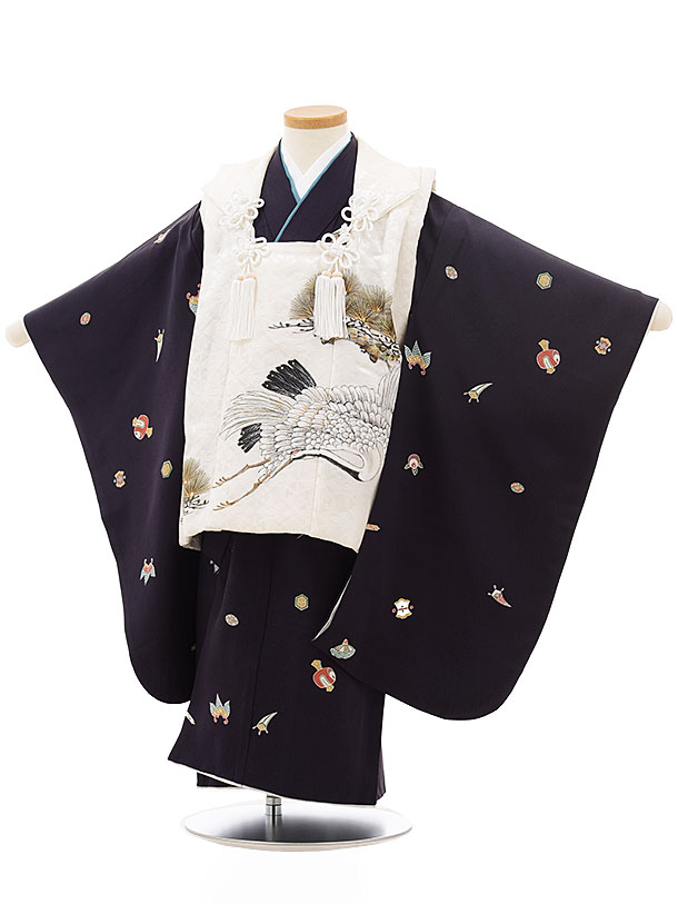 七五三 着物 3歳 男の子 被布 レンタル 男児 七五三 着物 七五三レンタル 正絹2413白鶴松×なす紺宝尽くし 3歳 3才 3歳男の子 男児 着物 子供 き...