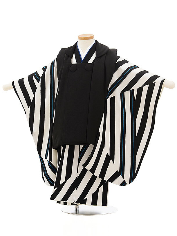 七五三 着物 3歳 男の子 被布 レンタル 男児 七五三 着物 七五三レンタル 正絹2437黒×白黒変わりボーダー 3歳 3才 3歳男の子 男児 着物 子供 き...