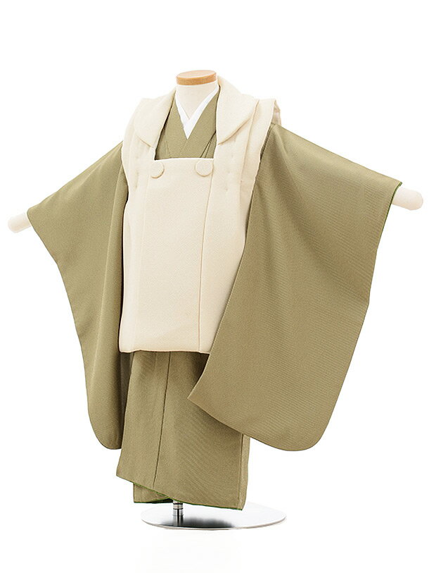 七五三 着物 3歳 男の子 被布 レンタル 男児 七五三 着物 七五三レンタル 2439クリーム色×抹茶色ピンストライプ 3歳 3才 3歳男の子 男児 着物 子...