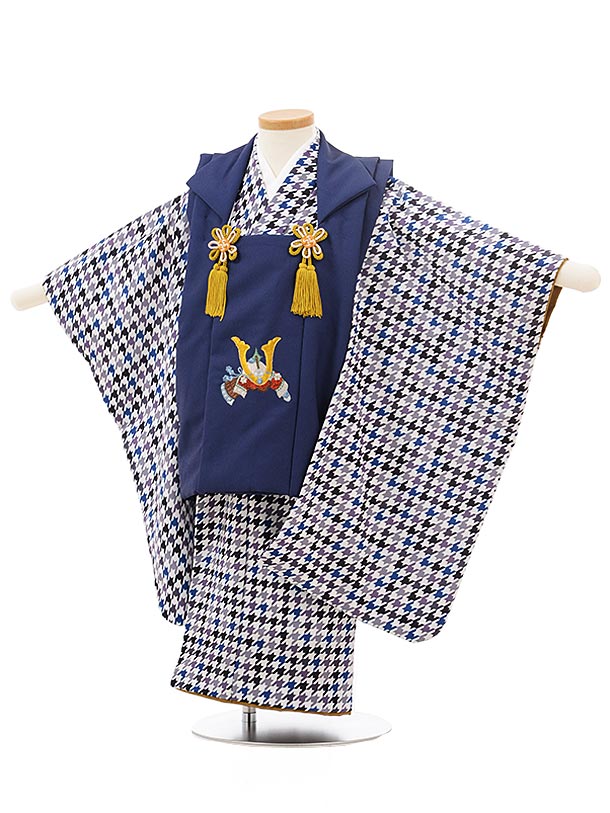 七五三 着物 3歳 男の子 被布 レンタル 男児 七五三 着物 七五三レンタル 2441ブルーかぶとししゅう×ブルー系千鳥格子 3歳 3才 3歳男の子 男児 着...