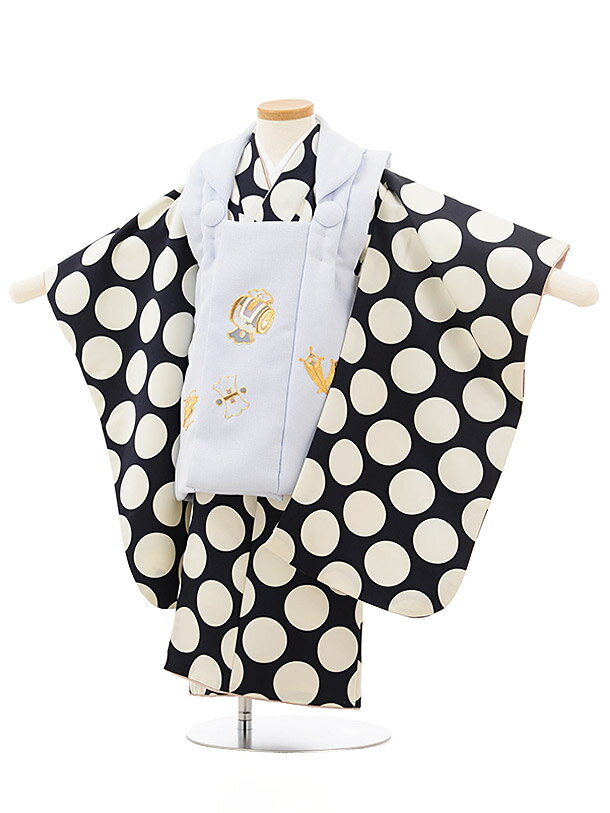 七五三 着物 3歳 男の子 被布 レンタル 男児 七五三 着物 七五三レンタル 2445水色×黒白ドット 3歳 3才 3歳男の子 男児 着物 子供 きもの被布セ...