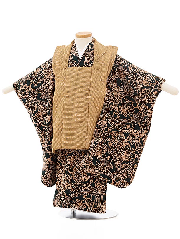 七五三 着物 3歳 男の子 被布 レンタル 男児 七五三 着物 七五三レンタル 2453花わらべキャメル×深緑ペイズリー 3歳 3才 3歳男の子 男児 着物 子...