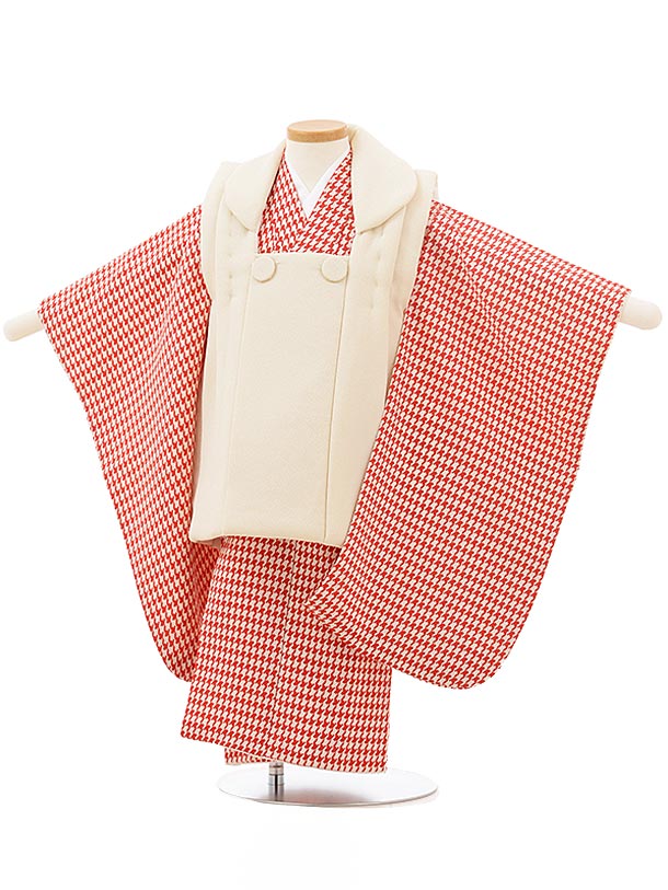 七五三 着物 3歳 男の子 被布 レンタル 男児 七五三 着物 七五三レンタル 2455クリーム色×赤千鳥格子 3歳 3才 3歳男の子 男児 着物 子供 きもの...