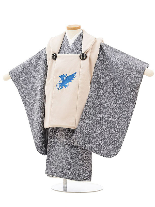 七五三 着物 3歳 男の子 被布 レンタル 男児 七五三 着物 七五三レンタル 2475ぷちぷりベージュ鷹×グレー変わり柄 3歳 3才 3歳男の子 男児 着物 ...