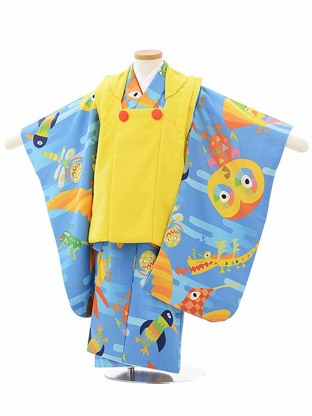七五三 着物 3歳 男の子 被布 レンタル 男児 七五三 着物 七五三レンタル 2481HAPPYEARTH空きいろ×水色 3歳 3才 3歳男の子 男児 着物 ...